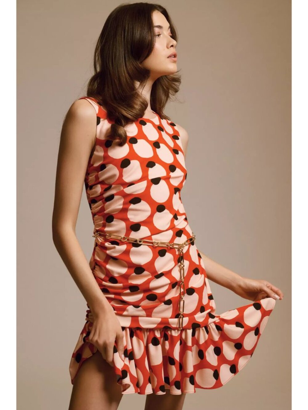 Anthropologie Hutch Sleeveless Shirred Asymmetrical Ruffle Hem Dress Size L